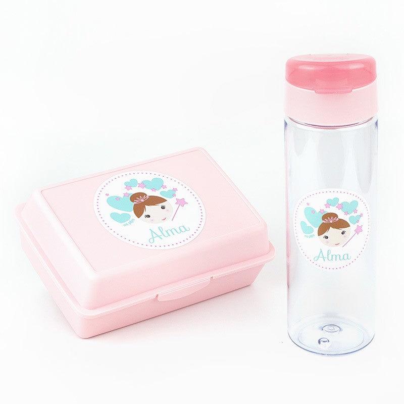 Pack Almuerzo Infantil Fiambrera y Botella Personalizadas Hada Rosa Mi Pipo - Nanetes #